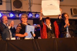 Víctor Giusto (Director del Área de Folklore), Sandra Torlucci (Rectora de la UNA), la Doctora Taty Almeida y Eduardo Jozami.