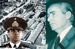 El general Juan José Valle (como fondo la ex cárcel de Avenida Las Heras, donde fue fusilado) y el general Raúl Demetrio Tanco.