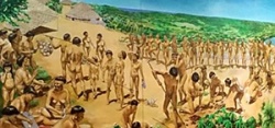 Mural en "Cueva de las maravillas, República Dominicana. Retorno a los originarios tahínos que encontró Colón en 1492. 